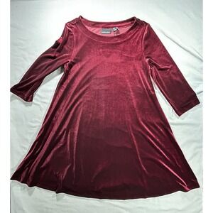 Cynthia Rowley Burgundy Velvet 3/4 Sleeve‎ Swing Dress women's medium NWT